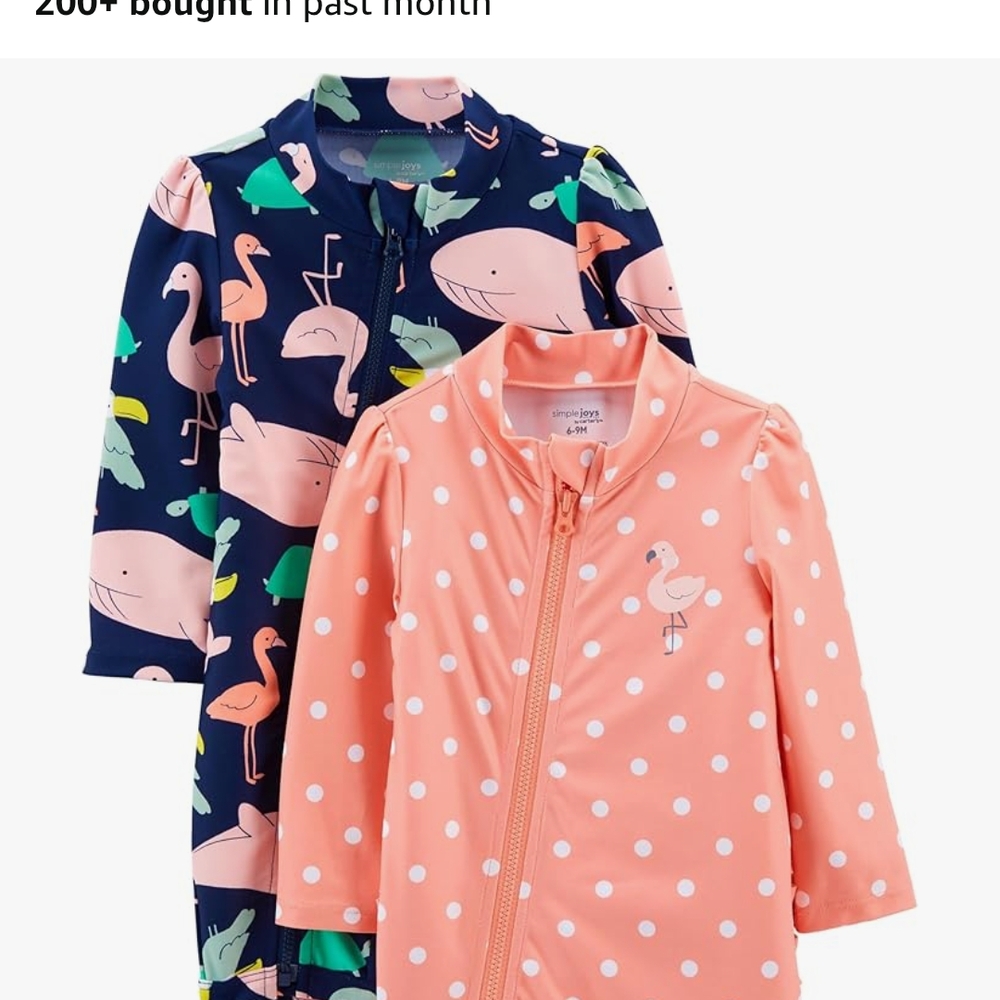 Carter's Baby Zip-Up Rashguards - Flamingo and Whale Print & Peach w/Polka Dots